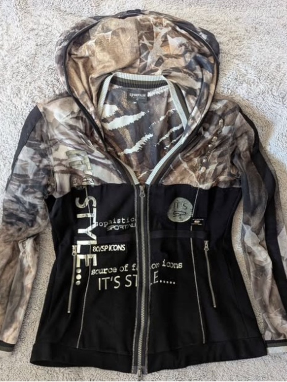 Sportalm Black and Brown Patterned Zip-Up Hoodie